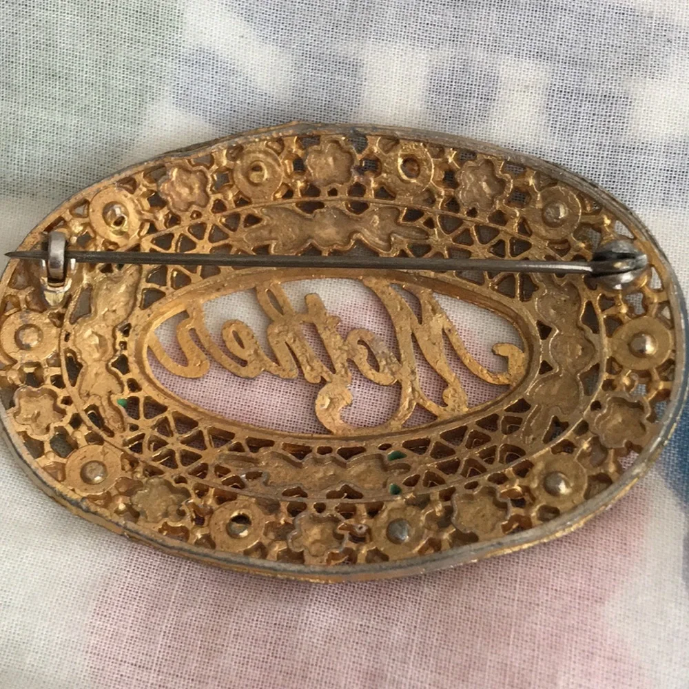 Vintage Mother hand painted rhinestone brooche